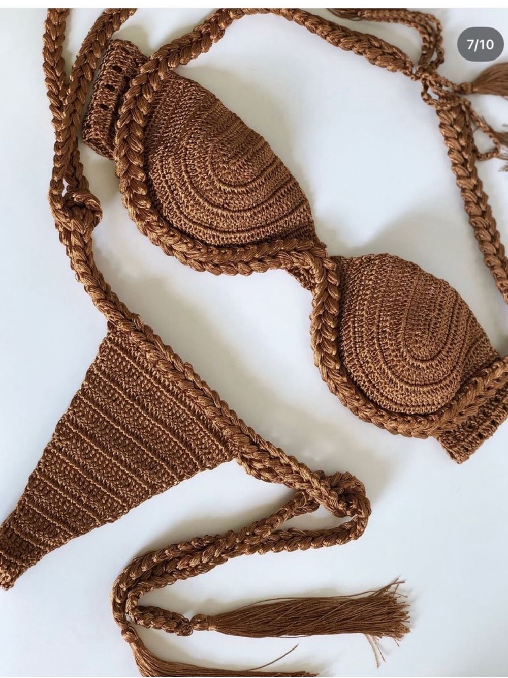 Hand-Crocheted Brown Women's Bikini Top & Bottom Set